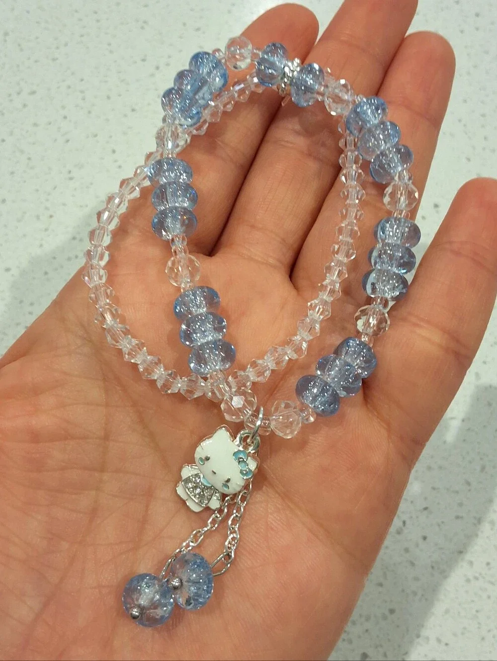 Hello Kitty Beautiful Blue Clear Beaded Charm Bracelet